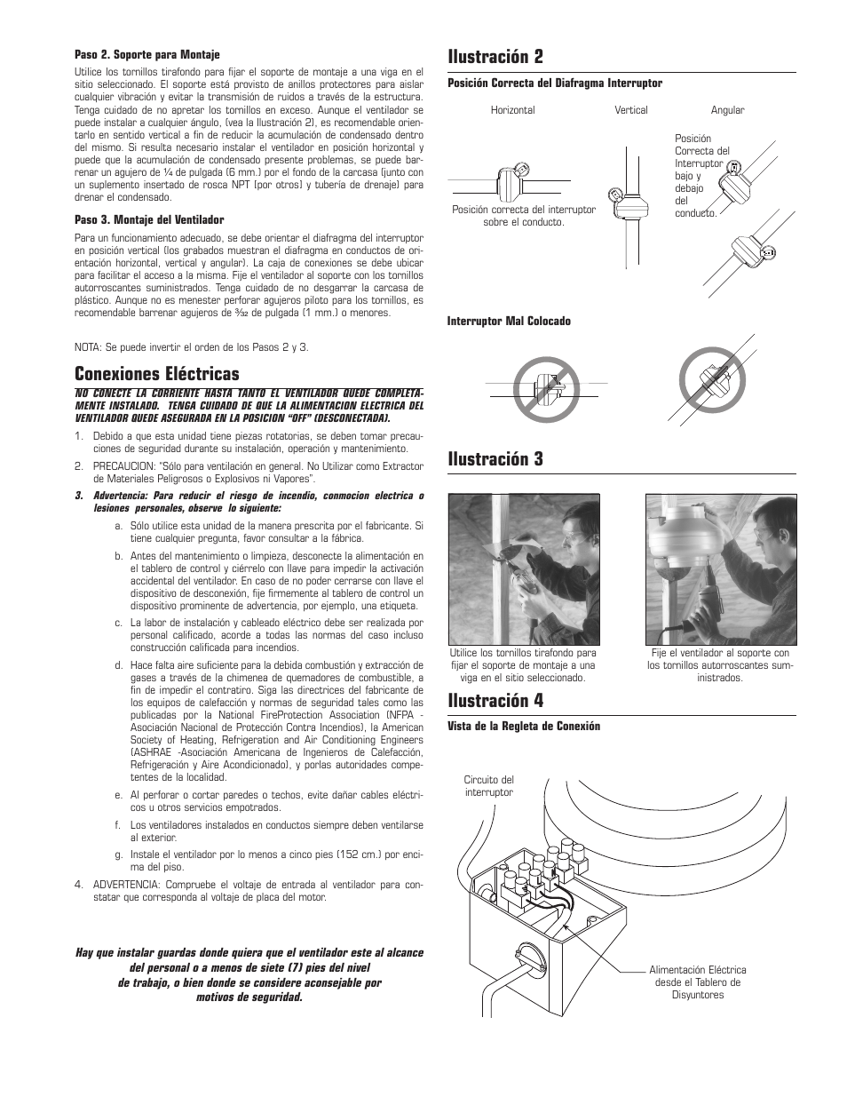 Ilustración 2, Ilustración 3 ilustración 4, Conexiones eléctricas | Fantech DBF110 User Manual | Page 9 / 12