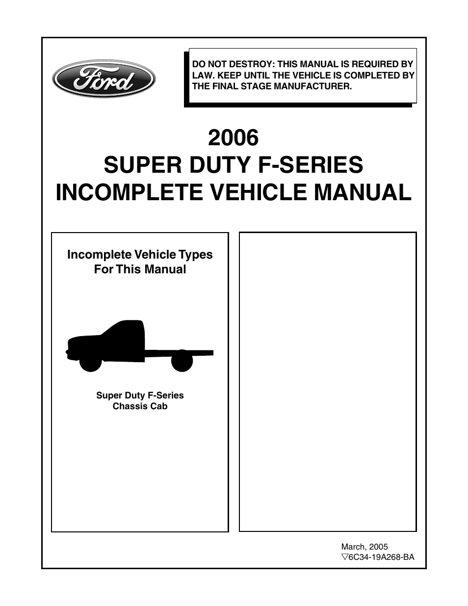 FORD SUPER DUTY F-SERIES 6C34-19A268-BA User Manual | 32 pages