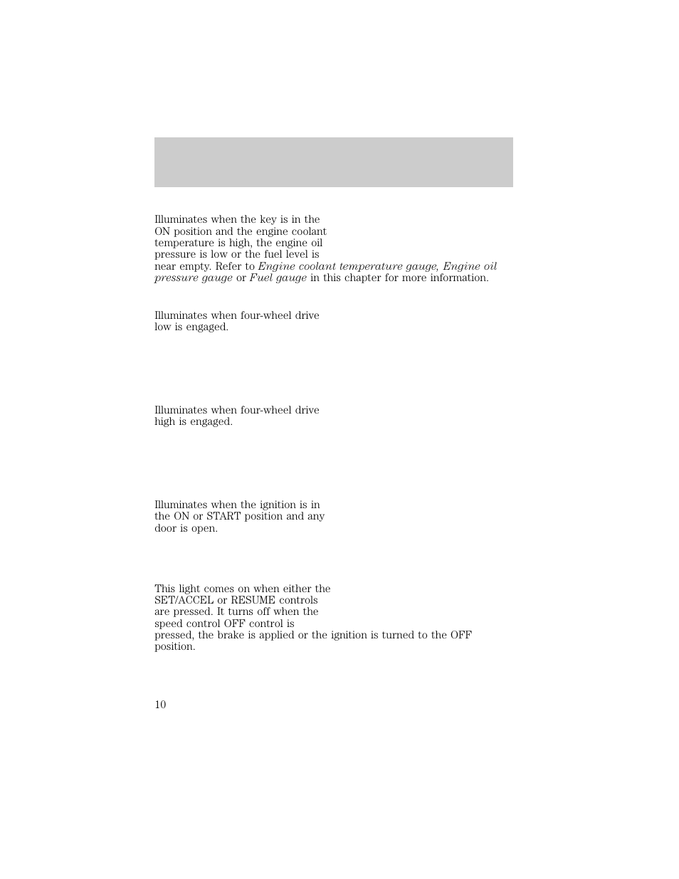 4wd low 4wd high | FORD 1998 Ranger User Manual | Page 10 / 160