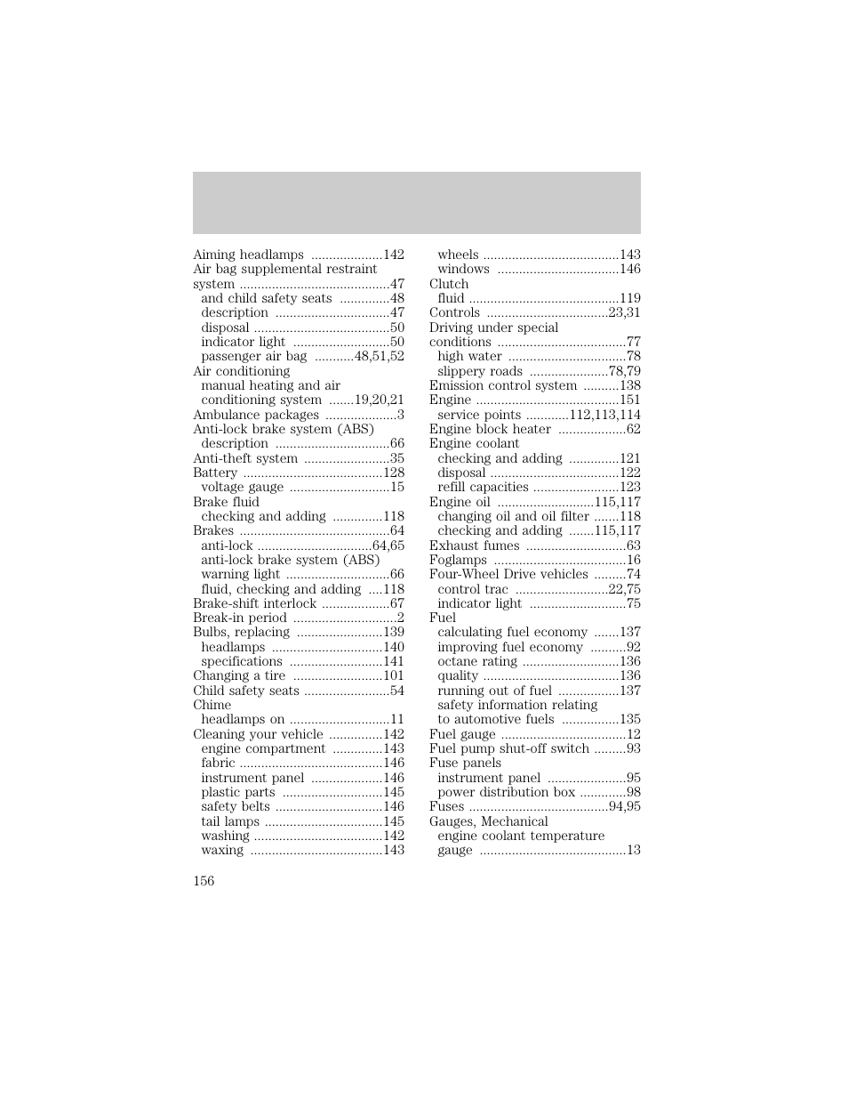 Index | FORD 1998 Ranger User Manual | Page 156 / 160