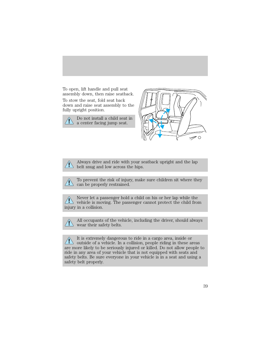 Seating and safety restraints | FORD 1998 Ranger User Manual | Page 39 / 160