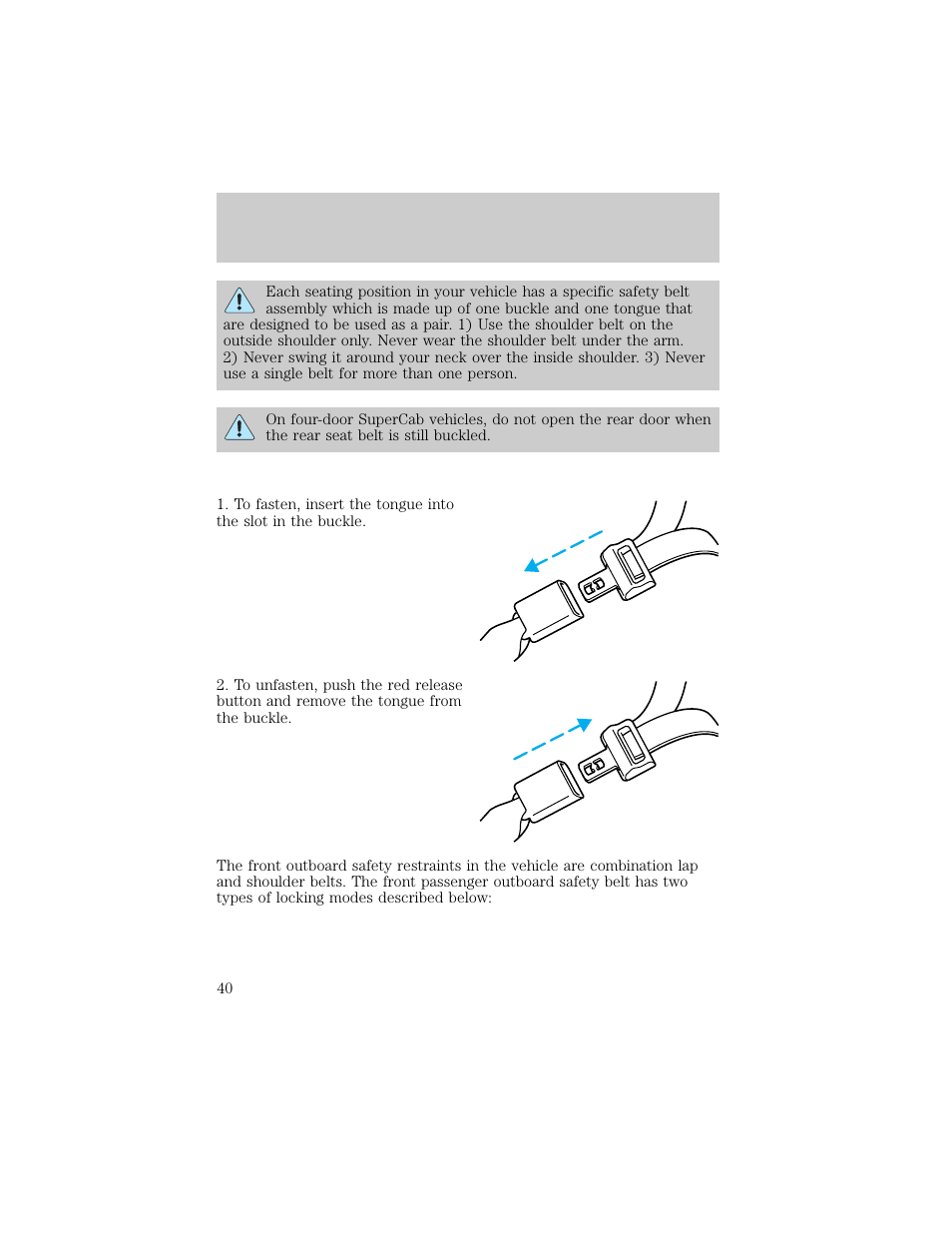 Seating and safety restraints | FORD 1998 Ranger User Manual | Page 40 / 160