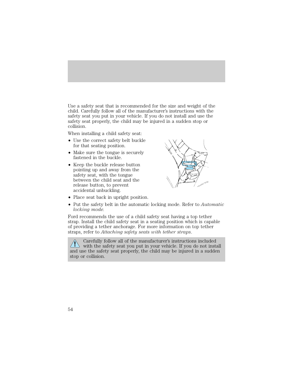 Seating and safety restraints | FORD 1998 Ranger User Manual | Page 54 / 160