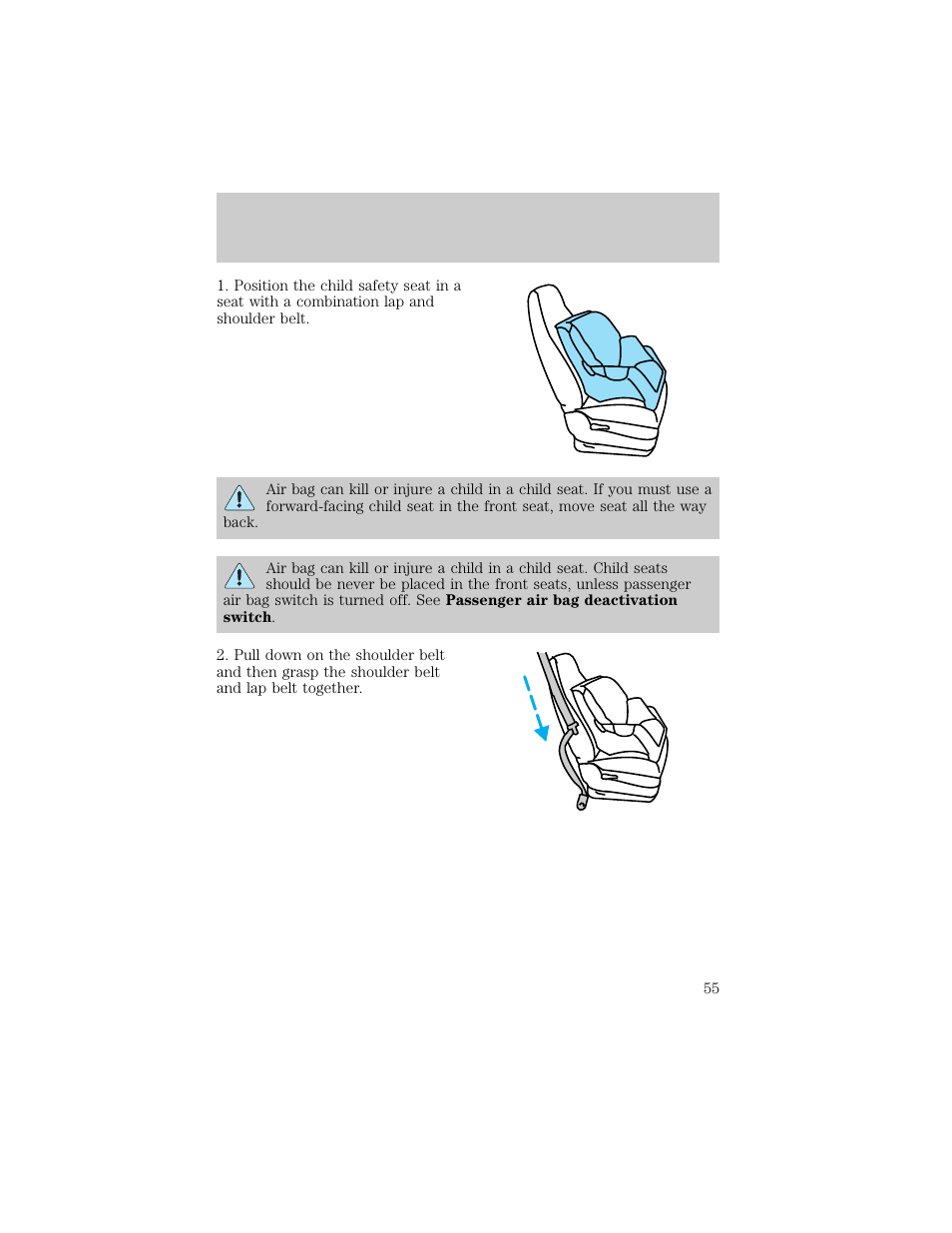 Seating and safety restraints | FORD 1998 Ranger User Manual | Page 55 / 160