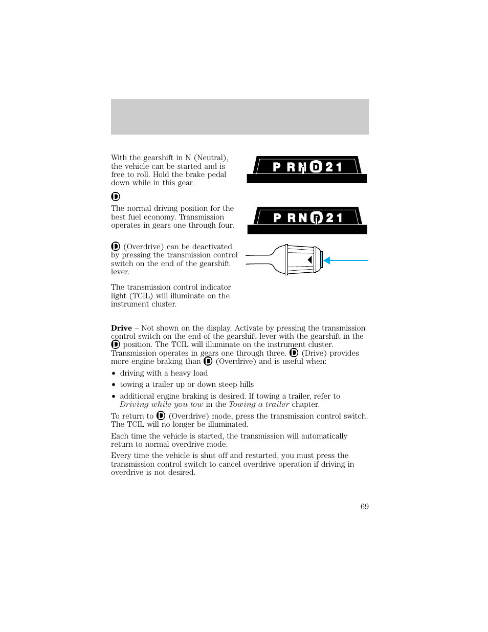 O/d off, Driving | FORD 1998 Ranger User Manual | Page 69 / 160