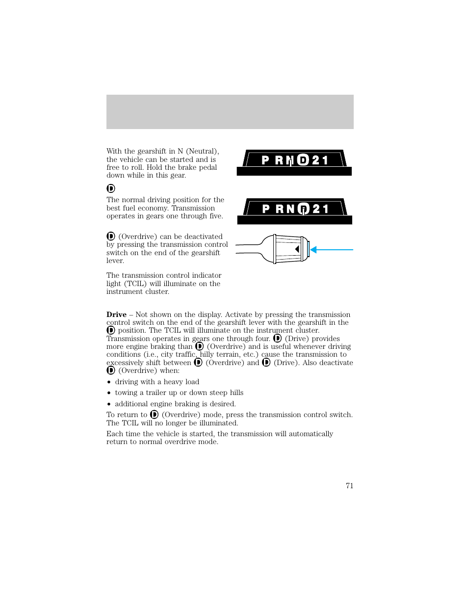 O/d off, Driving | FORD 1998 Ranger User Manual | Page 71 / 160