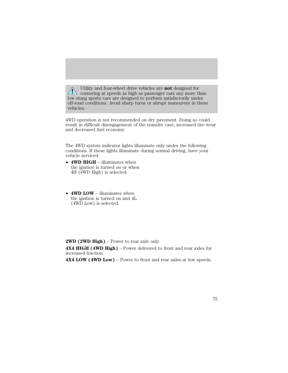 4wd high 4wd low | FORD 1998 Ranger User Manual | Page 75 / 160
