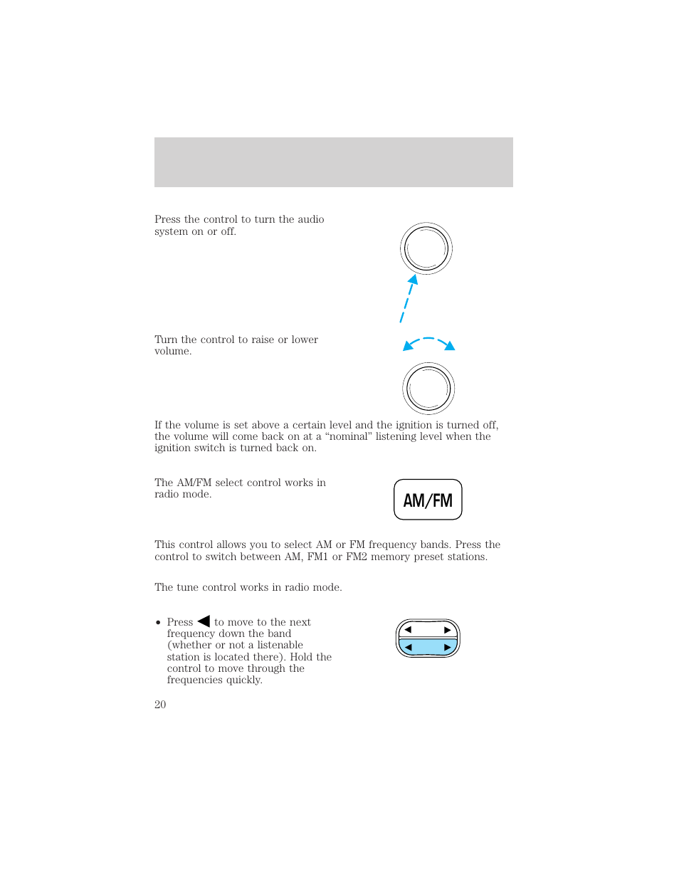Am/fm, Controls and features | FORD 1999 F-150 User Manual | Page 20 / 232