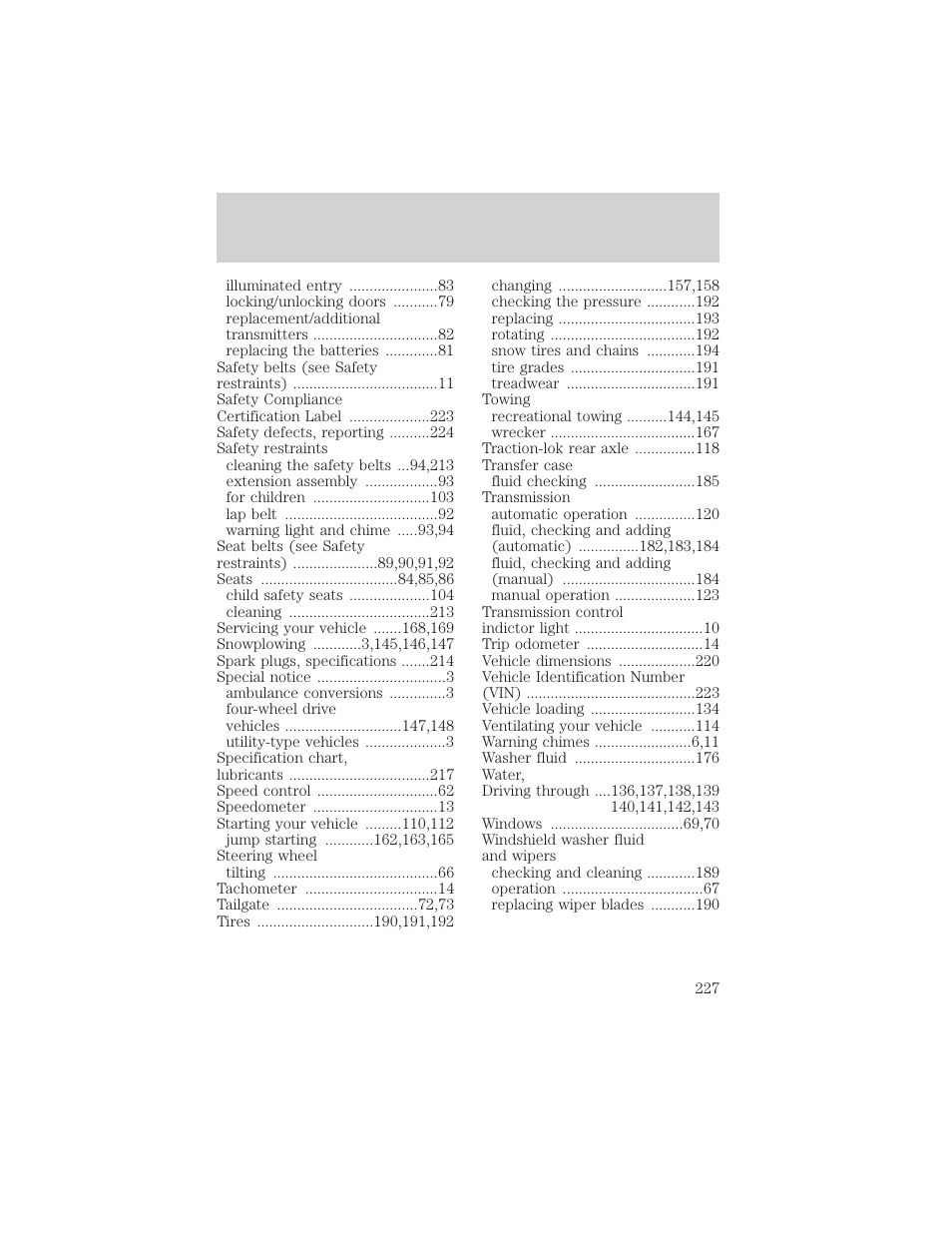 Index | FORD 1999 F-150 User Manual | Page 227 / 232