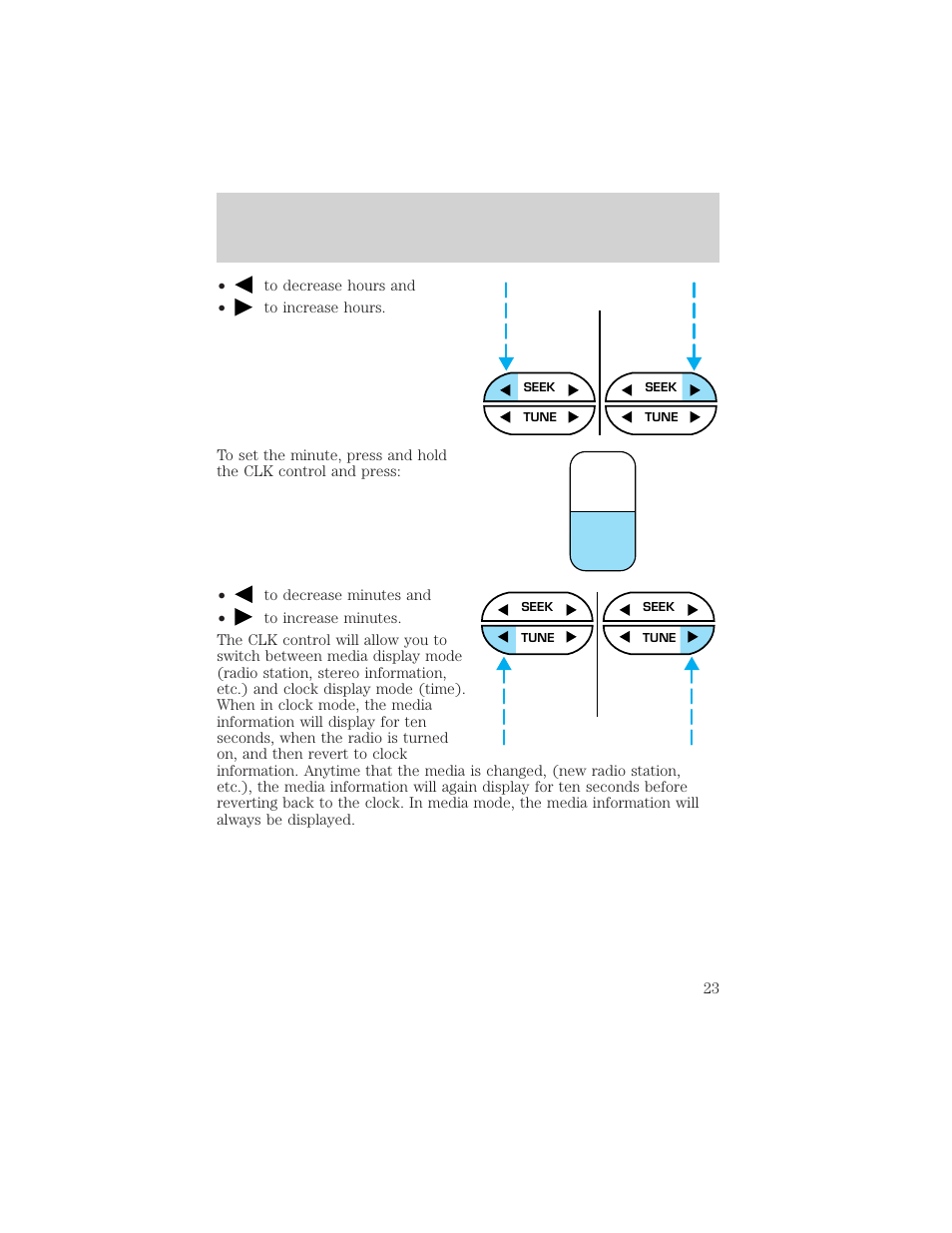Tone clk, Controls and features | FORD 1999 F-150 User Manual | Page 23 / 232