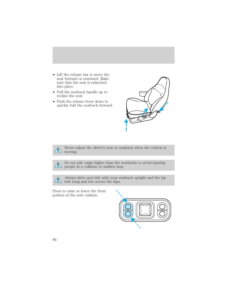 Seating and safety restraints | FORD 1999 F-150 User Manual | Page 86 / 232