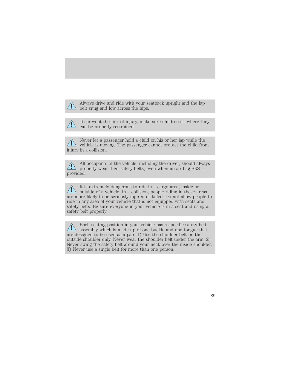 Seating and safety restraints | FORD 1999 F-150 User Manual | Page 89 / 232