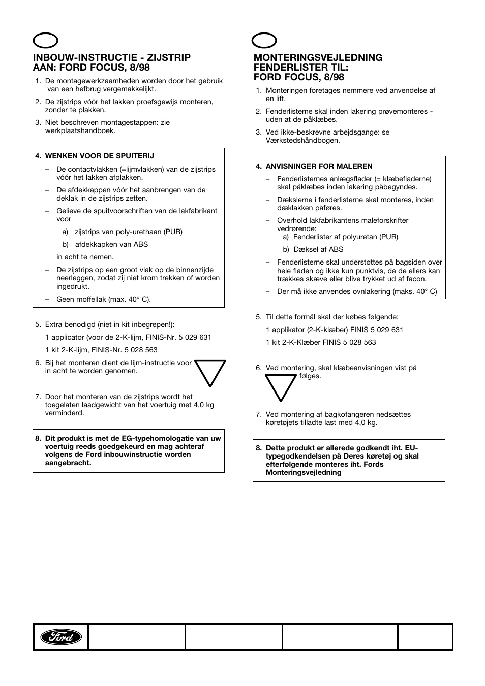 Inbouw-instructie - zijstrip aan: ford focus, 8/98 | FORD HM02 E 10712484 User Manual | Page 5 / 15