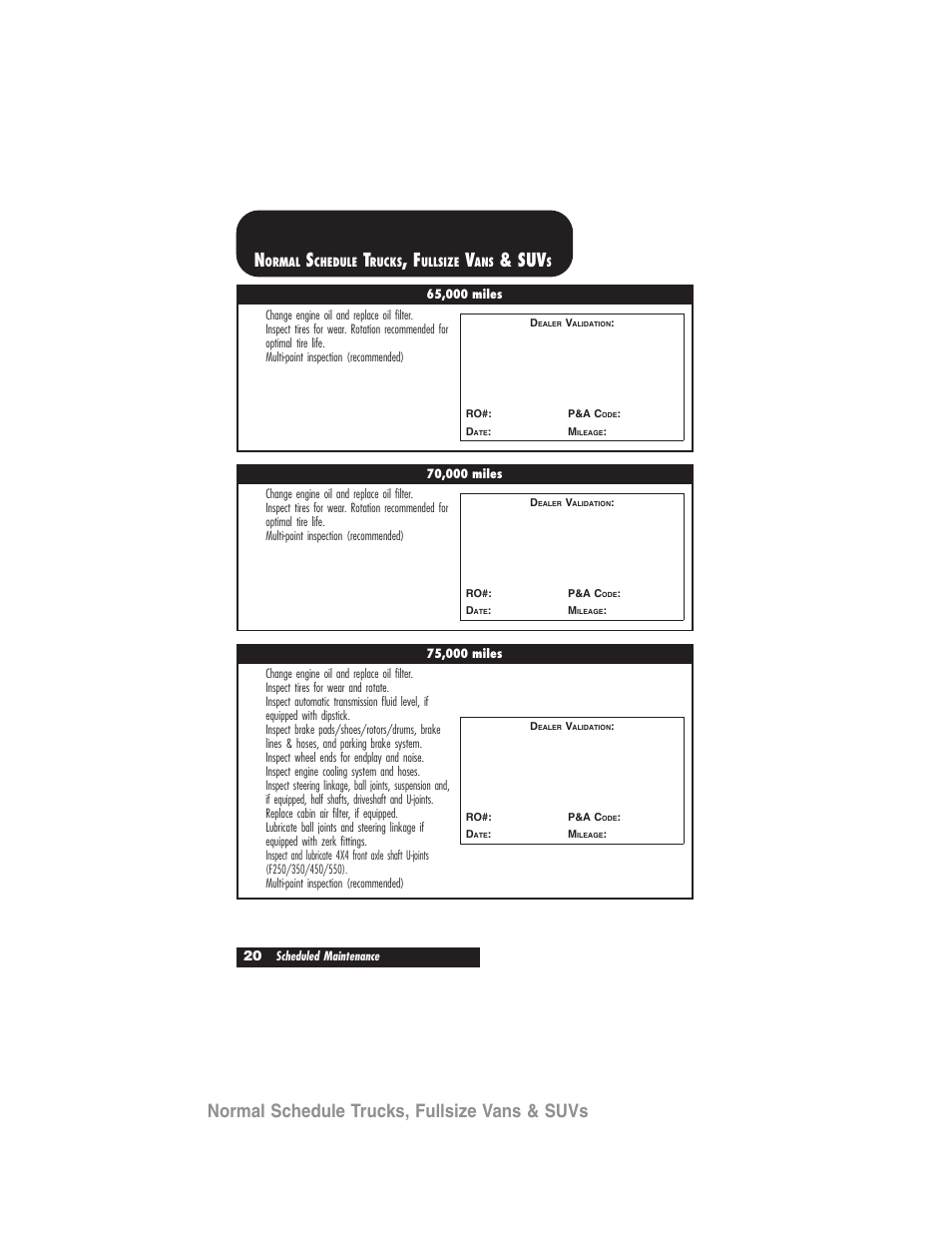 Normal schedule trucks, fullsize vans & suvs | FORD 2007 User Manual | Page 20 / 48