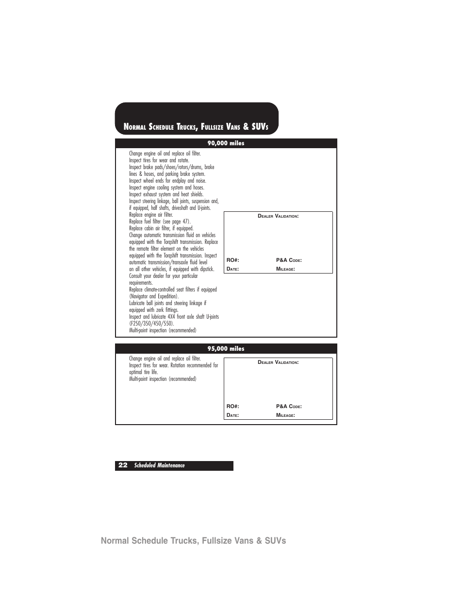 Normal schedule trucks, fullsize vans & suvs | FORD 2007 User Manual | Page 22 / 48