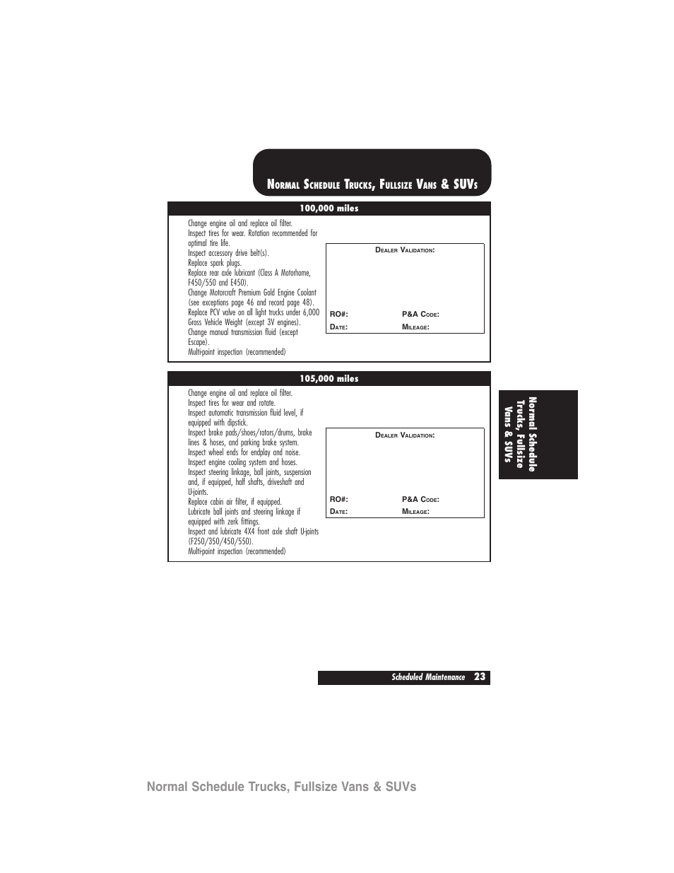 Normal schedule trucks, fullsize vans & suvs | FORD 2007 User Manual | Page 23 / 48