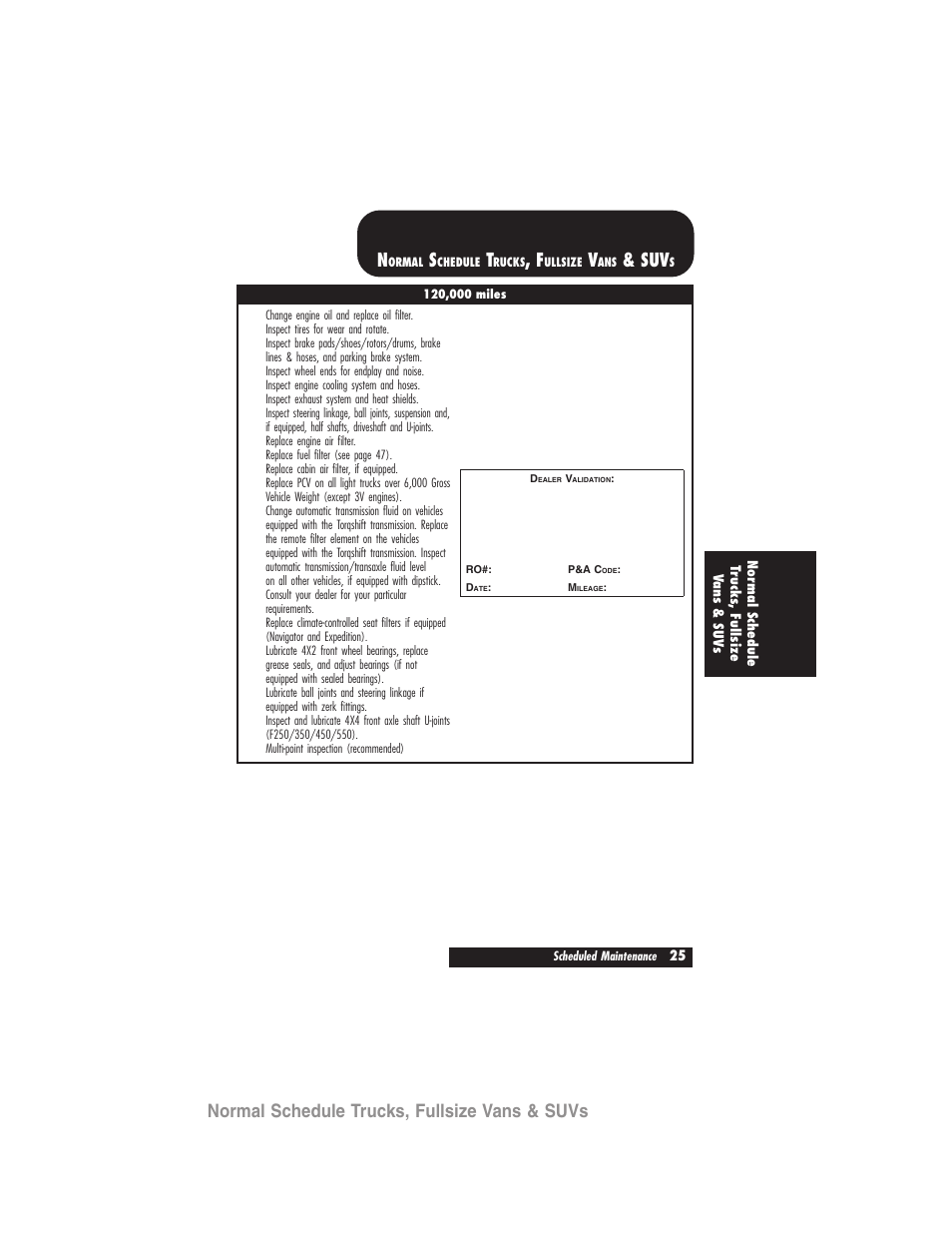 Normal schedule trucks, fullsize vans & suvs | FORD 2007 User Manual | Page 25 / 48