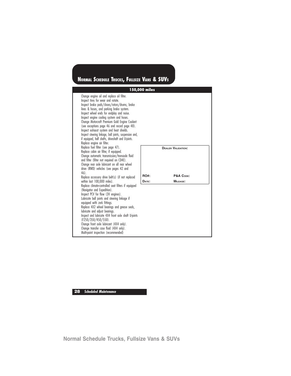 Normal schedule trucks, fullsize vans & suvs | FORD 2007 User Manual | Page 28 / 48