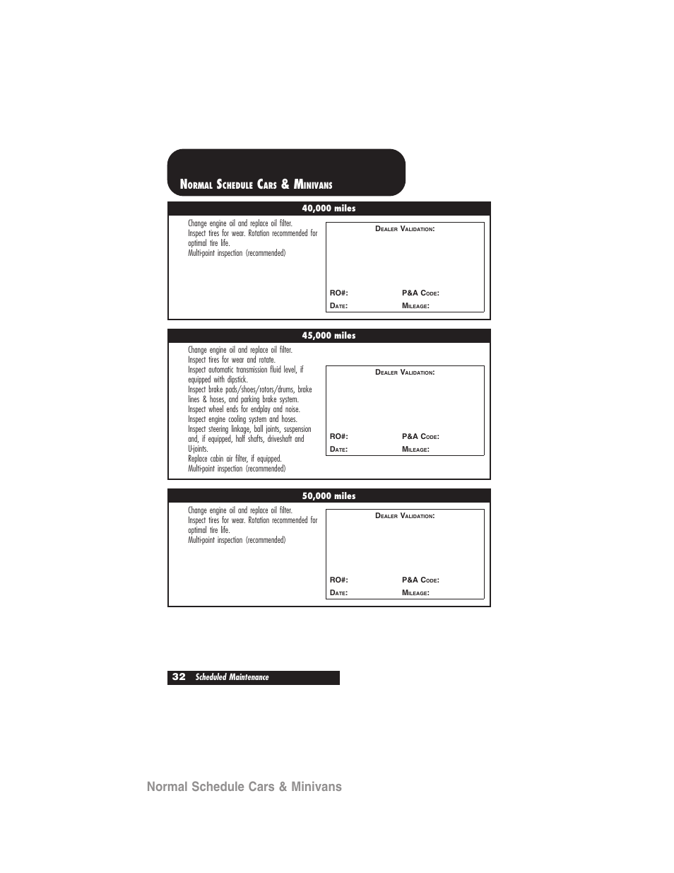 Normal schedule cars & minivans | FORD 2007 User Manual | Page 32 / 48