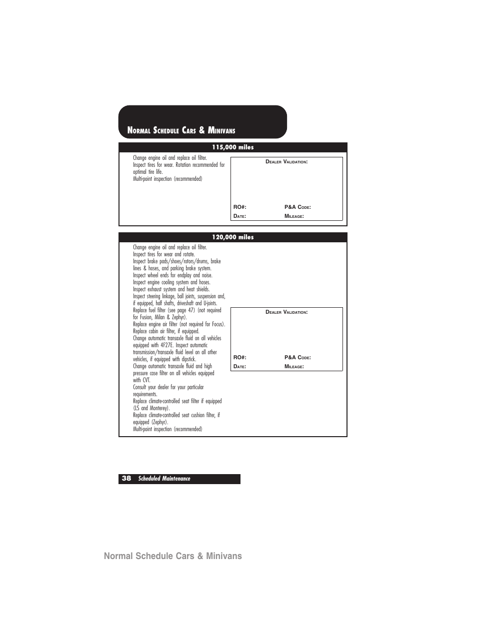 Normal schedule cars & minivans | FORD 2007 User Manual | Page 38 / 48