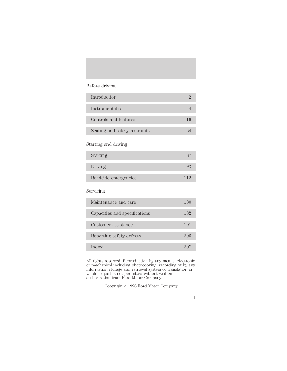 FORD 1999 Mustang User Manual | 216 pages