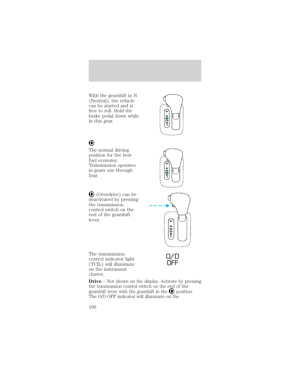 O/d off, Driving | FORD 1999 Mustang User Manual | Page 100 / 216