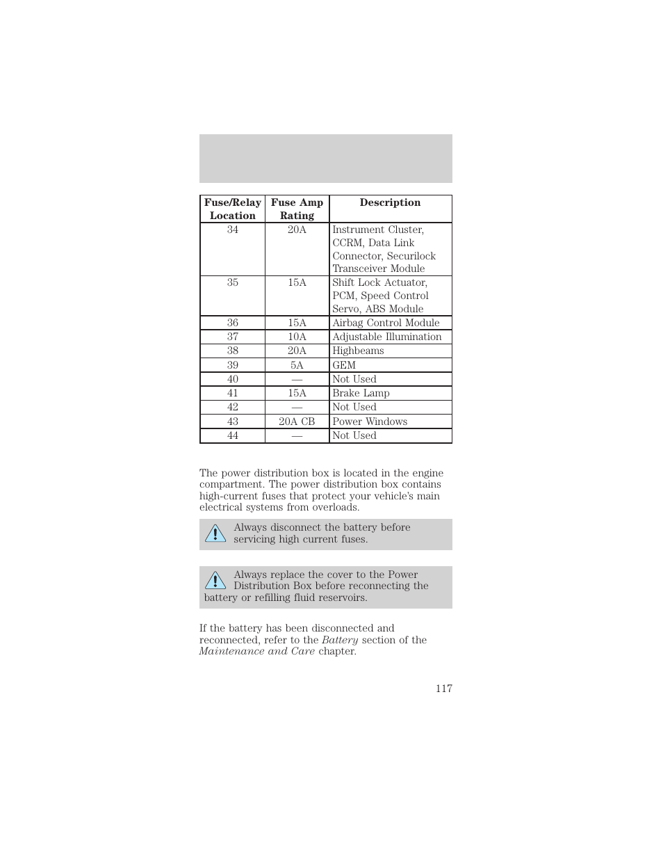 Roadside emergencies | FORD 1999 Mustang User Manual | Page 117 / 216