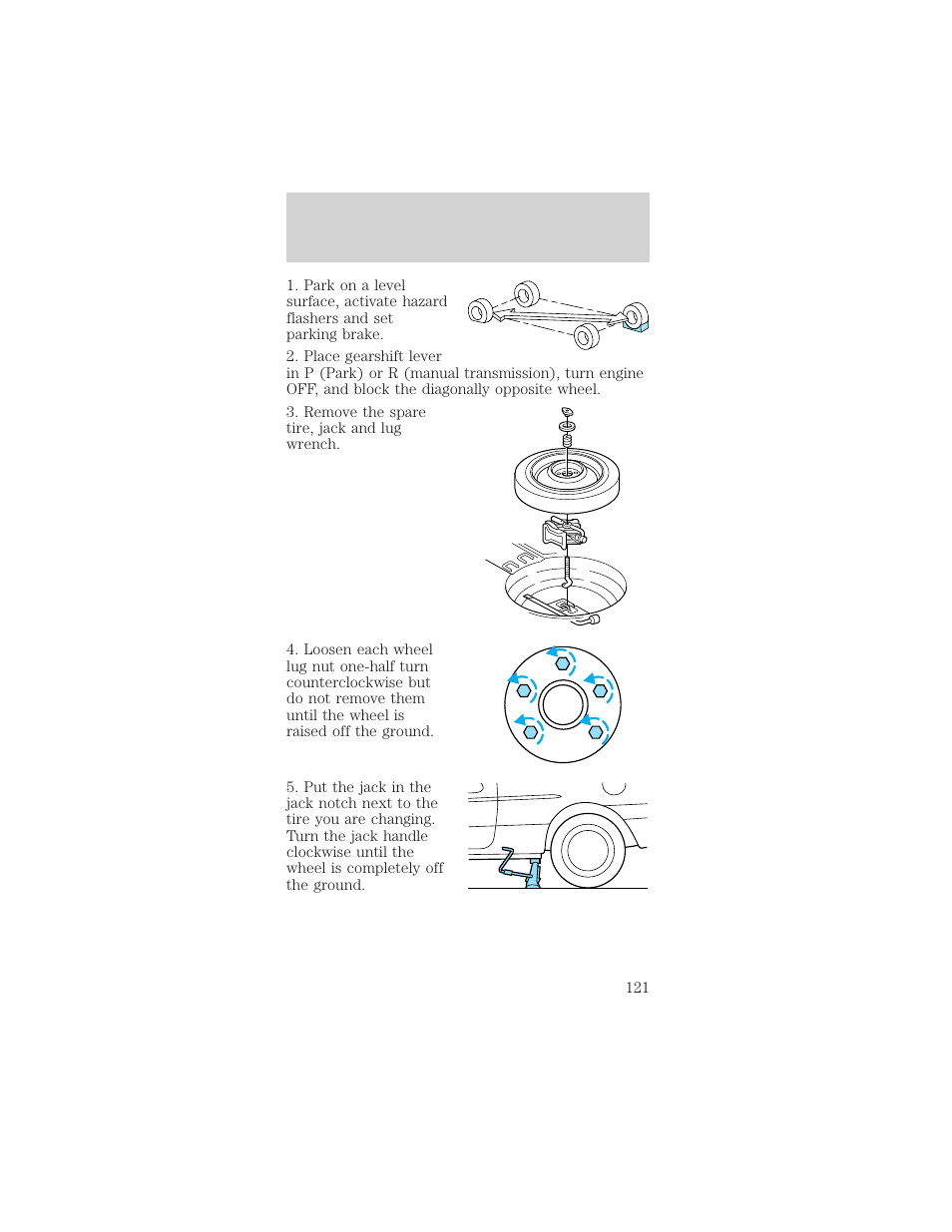 Roadside emergencies | FORD 1999 Mustang User Manual | Page 121 / 216