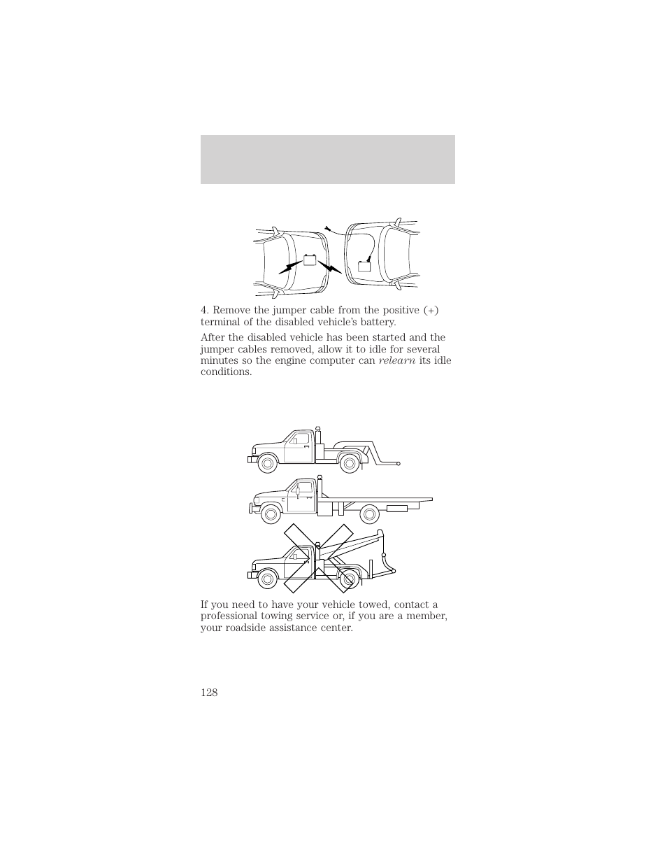 Roadside emergencies | FORD 1999 Mustang User Manual | Page 128 / 216