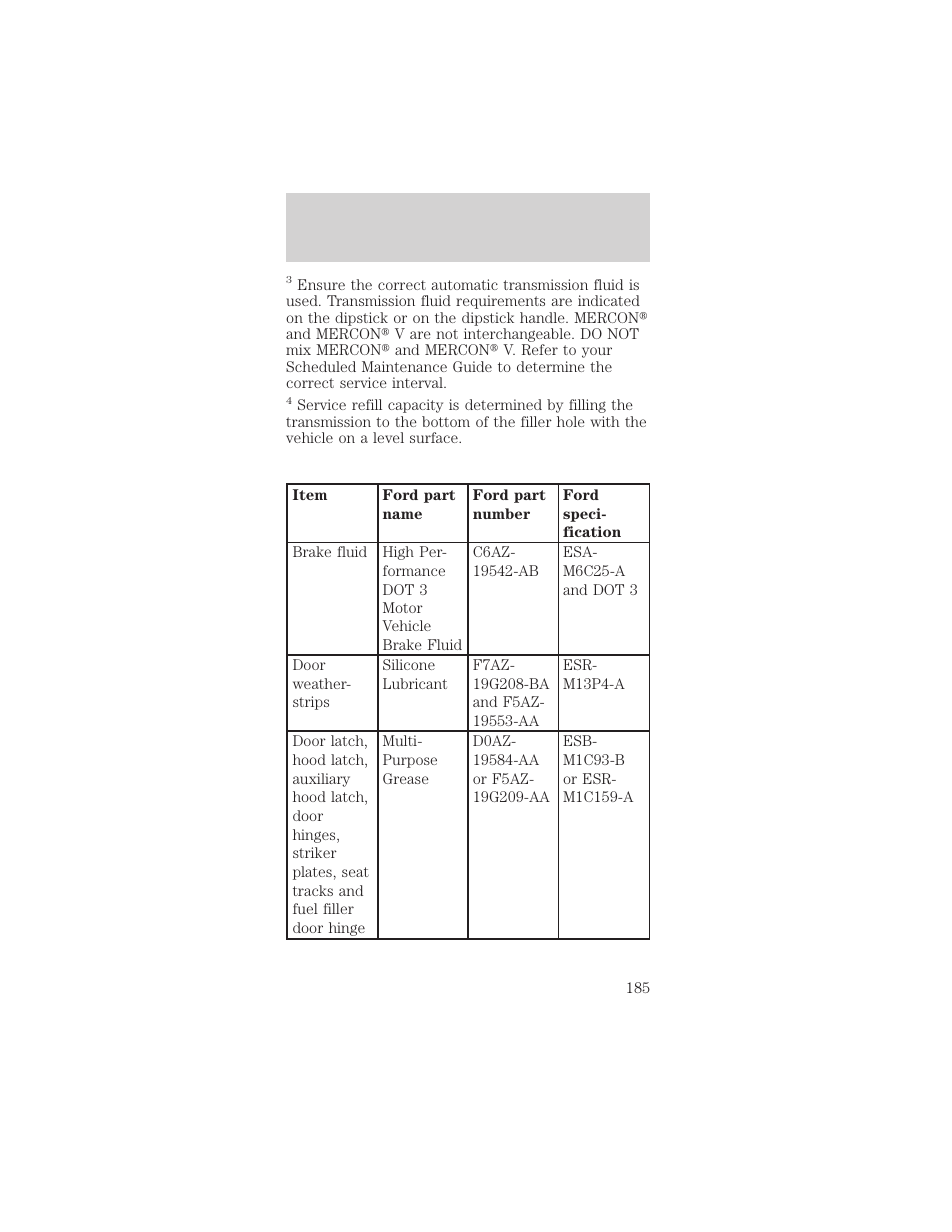 Capacities and specifications | FORD 1999 Mustang User Manual | Page 185 / 216