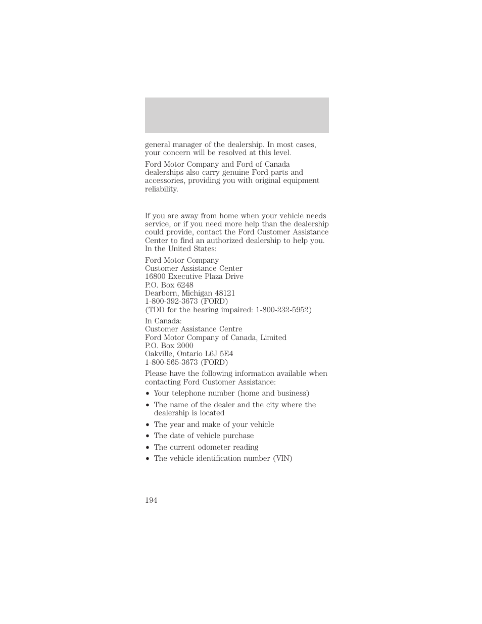 Customer assistance | FORD 1999 Mustang User Manual | Page 194 / 216