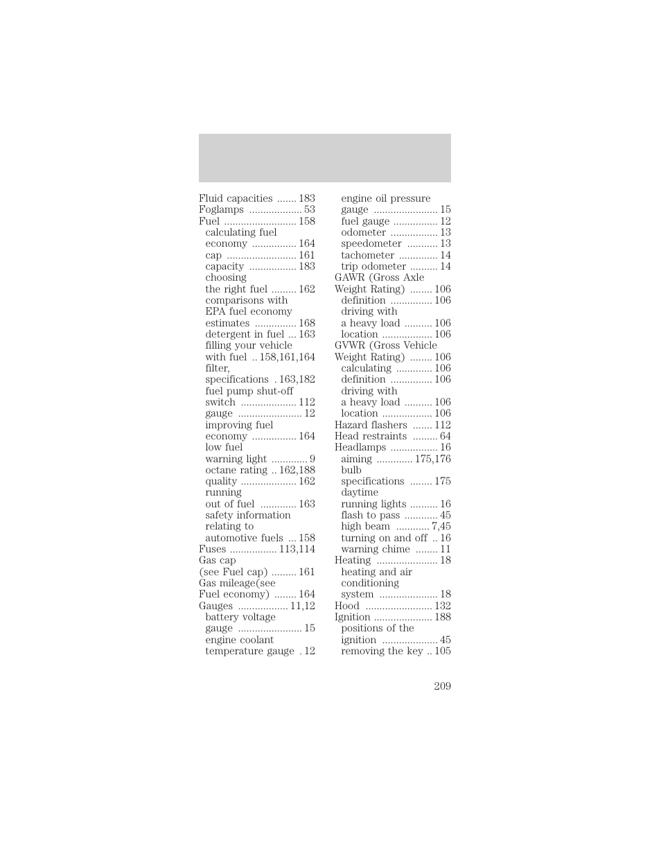 Index | FORD 1999 Mustang User Manual | Page 209 / 216