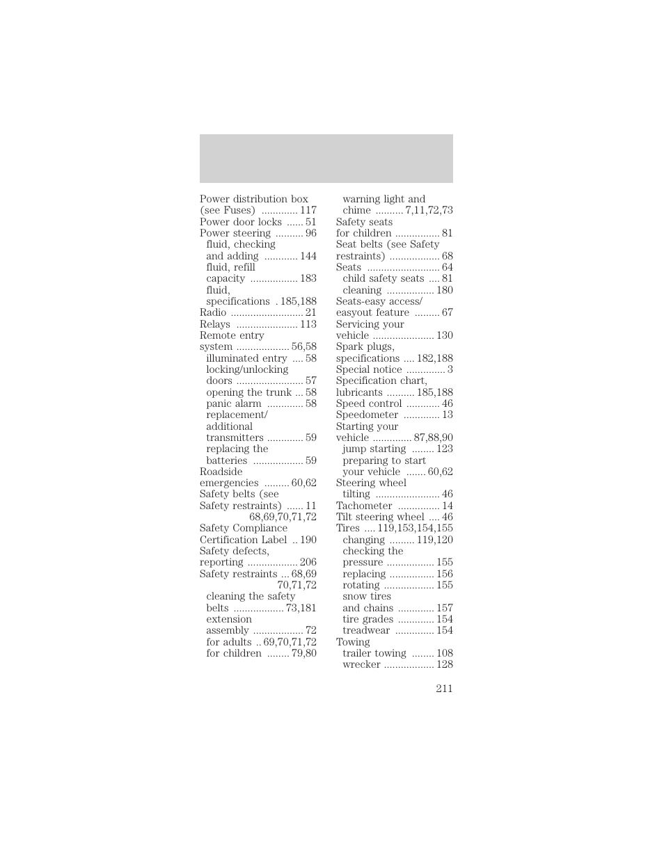 Index | FORD 1999 Mustang User Manual | Page 211 / 216