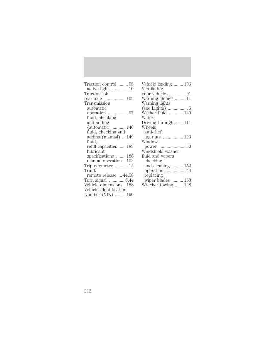 Index | FORD 1999 Mustang User Manual | Page 212 / 216