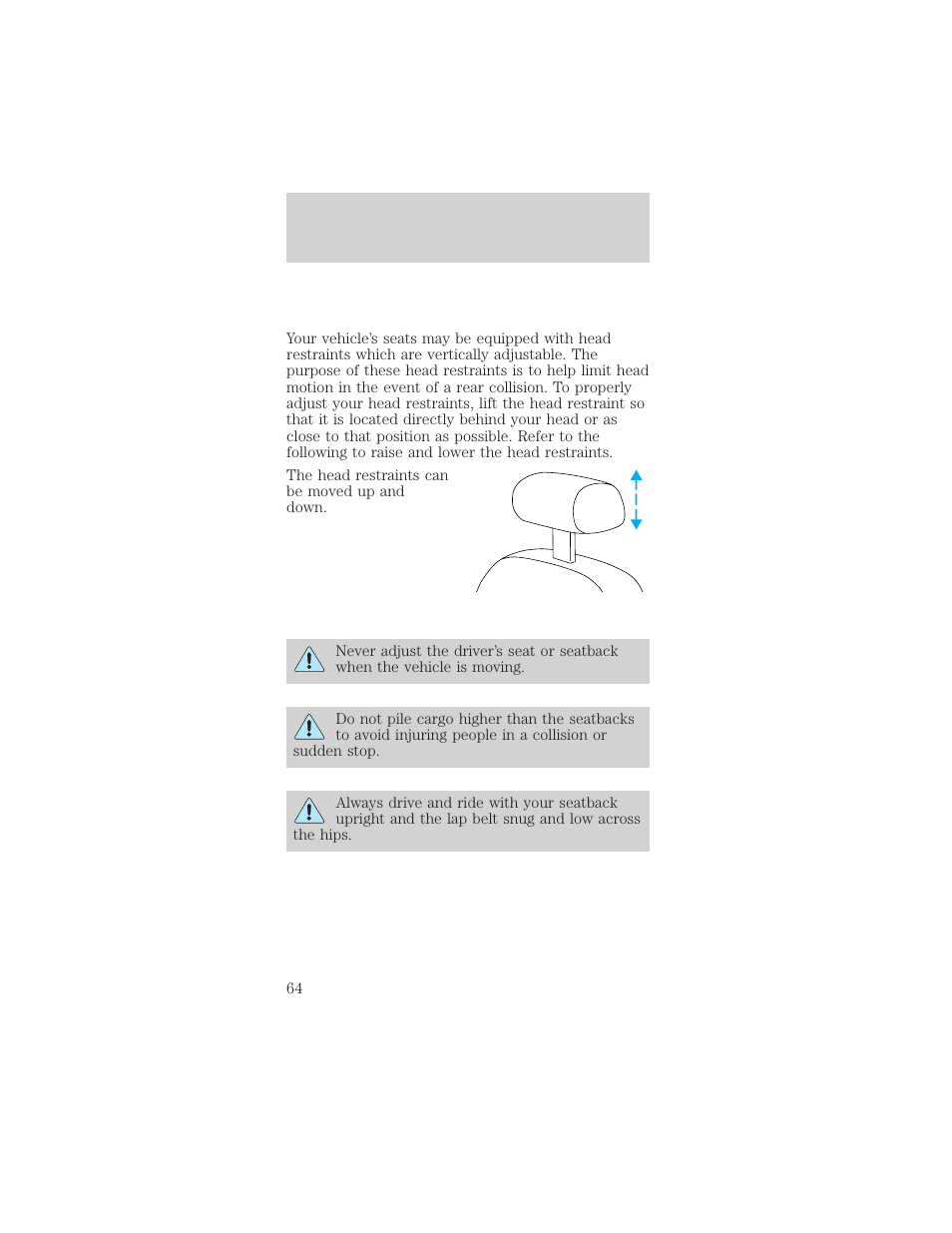 Seating and safety restraints | FORD 1999 Mustang User Manual | Page 64 / 216