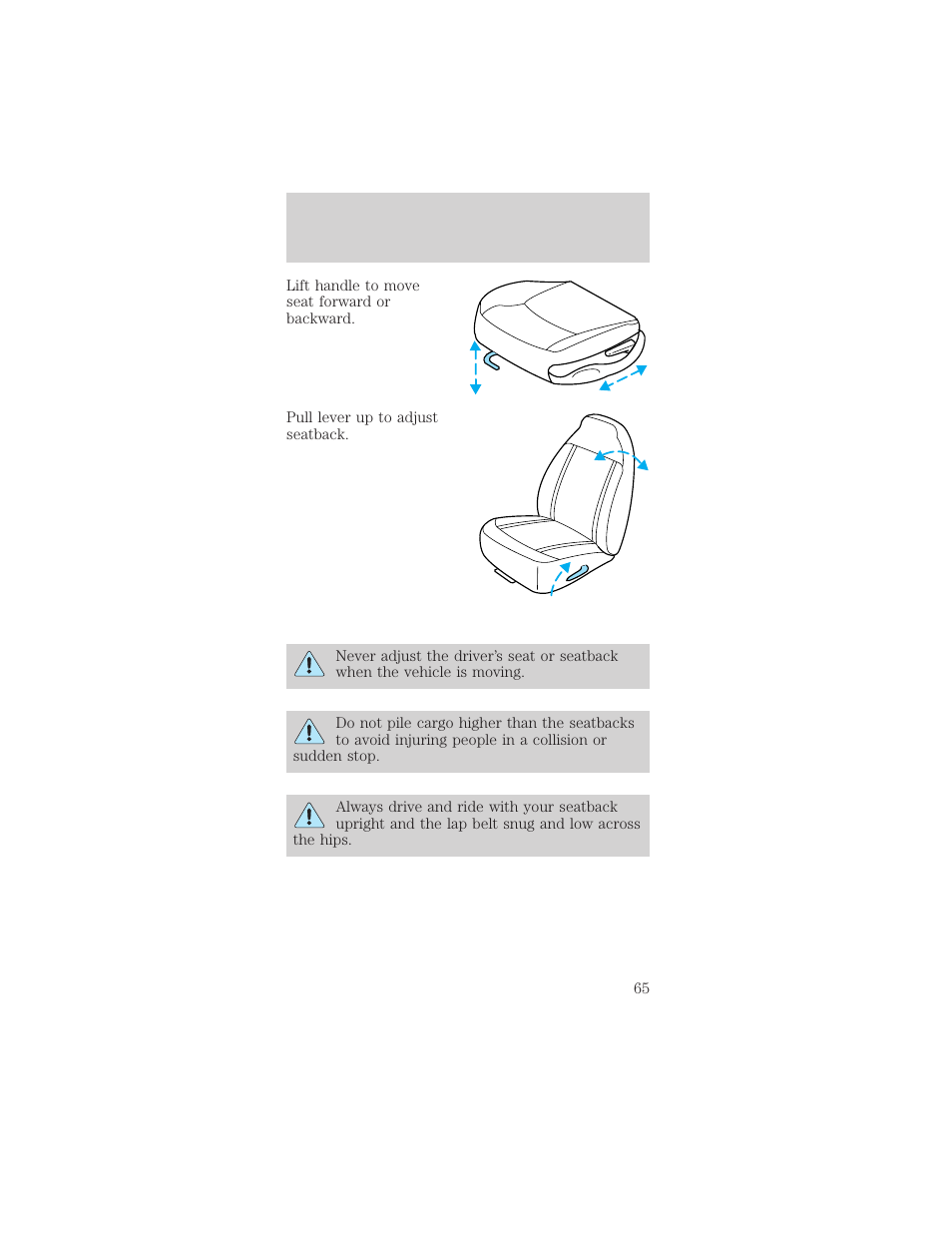 Seating and safety restraints | FORD 1999 Mustang User Manual | Page 65 / 216