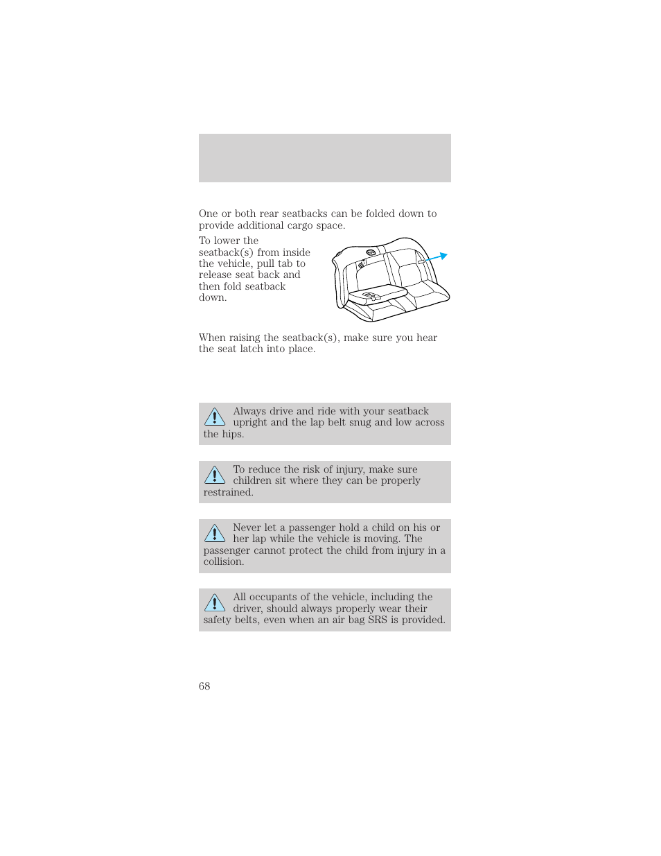 Seating and safety restraints | FORD 1999 Mustang User Manual | Page 68 / 216