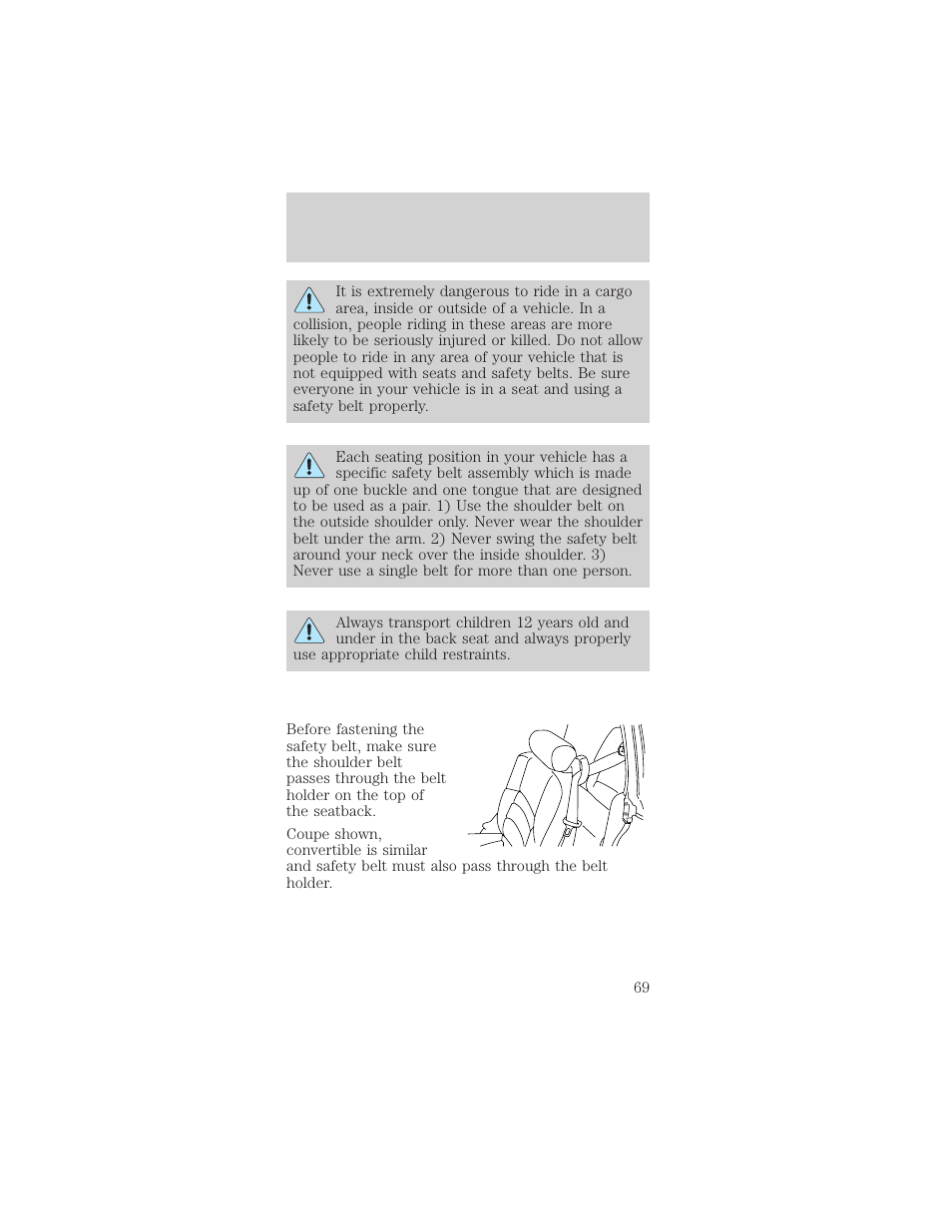 Seating and safety restraints | FORD 1999 Mustang User Manual | Page 69 / 216