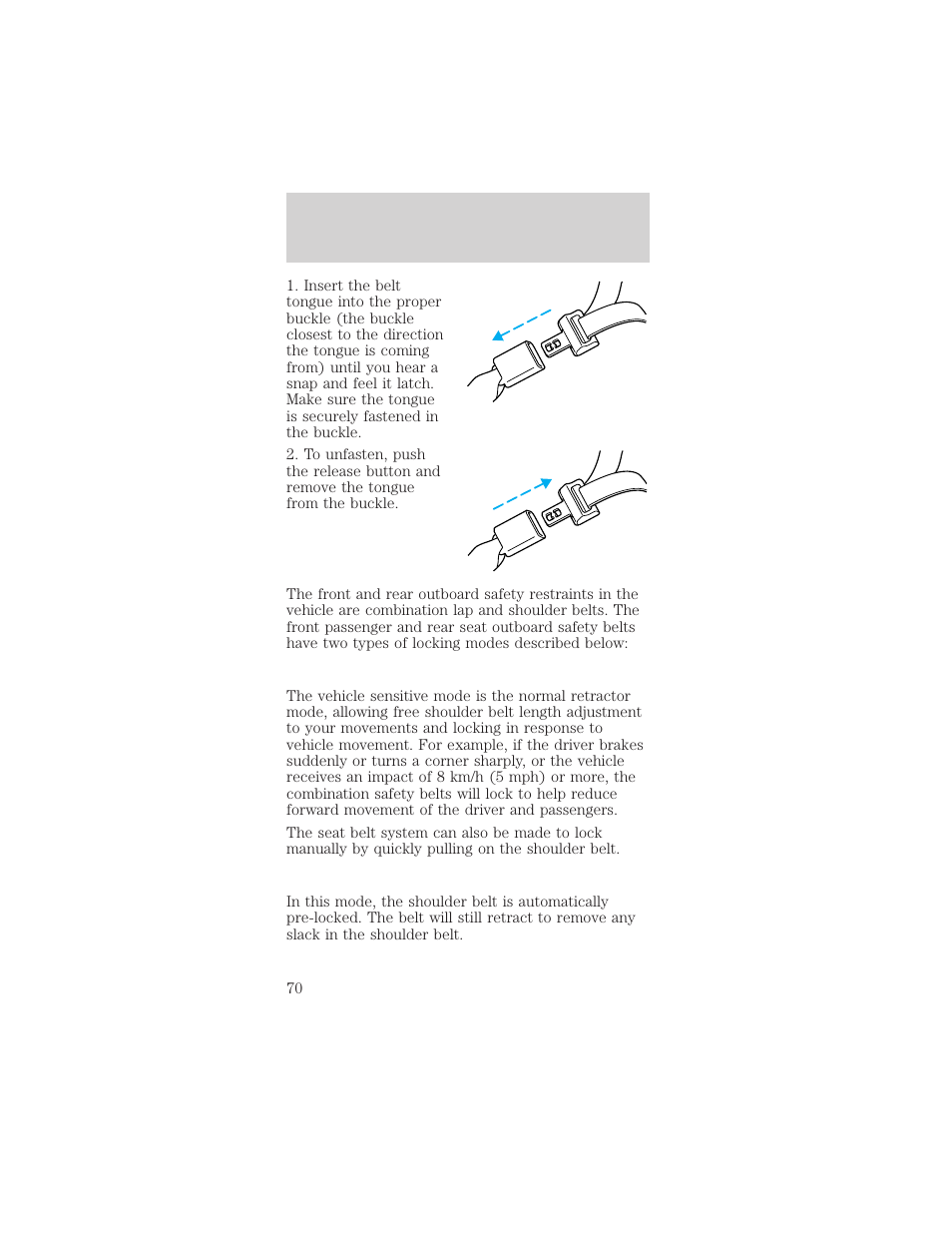 Seating and safety restraints | FORD 1999 Mustang User Manual | Page 70 / 216