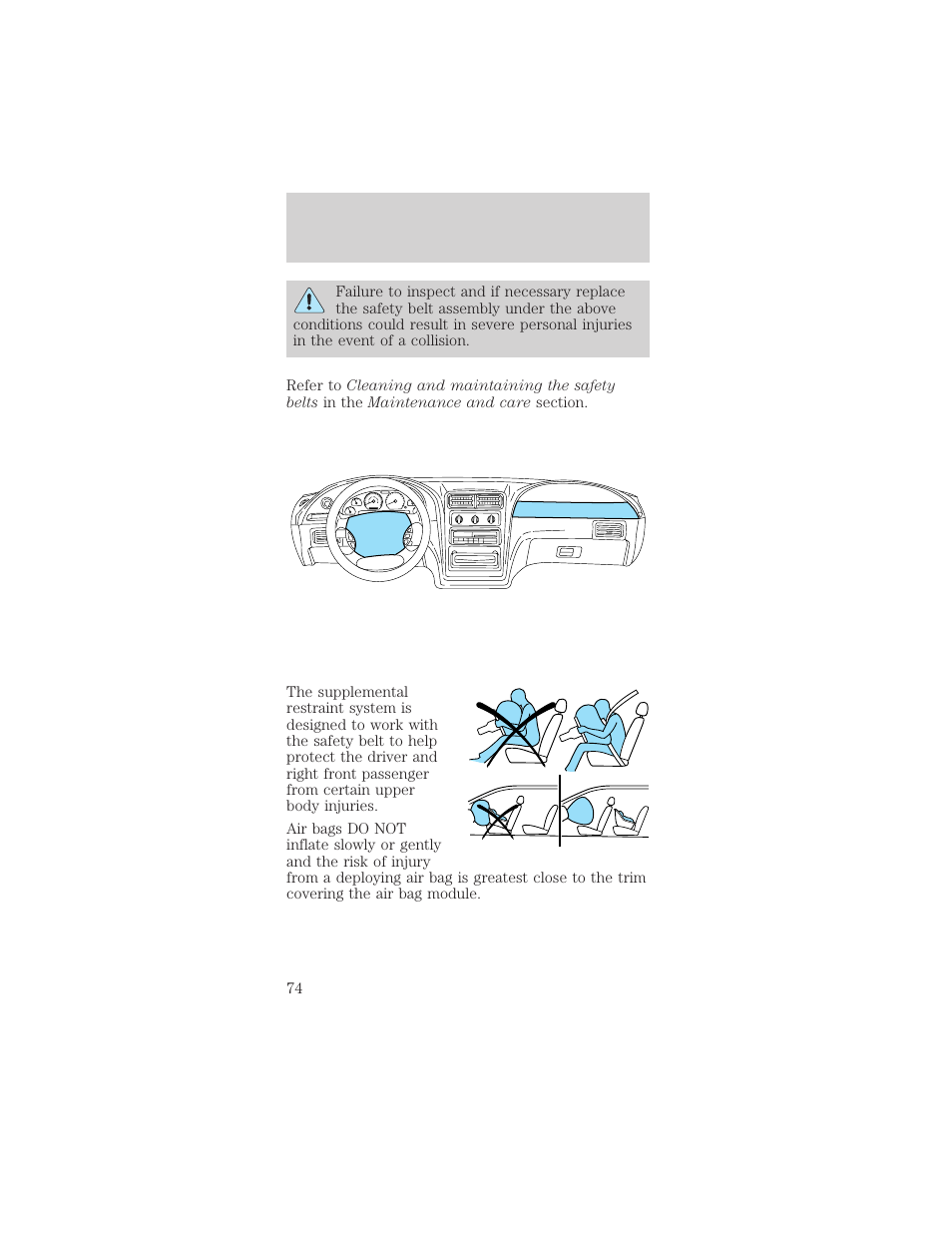 Seating and safety restraints | FORD 1999 Mustang User Manual | Page 74 / 216