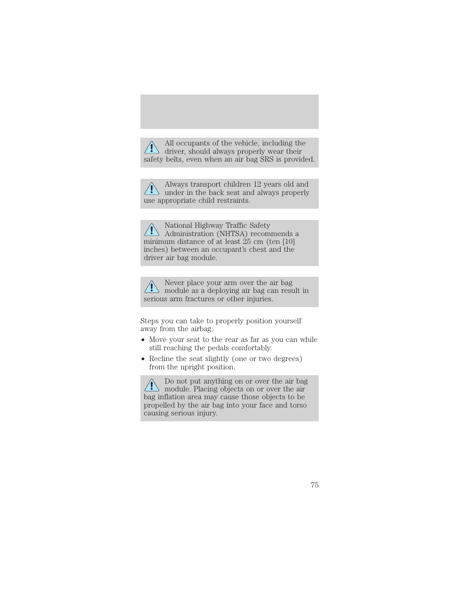 Seating and safety restraints | FORD 1999 Mustang User Manual | Page 75 / 216