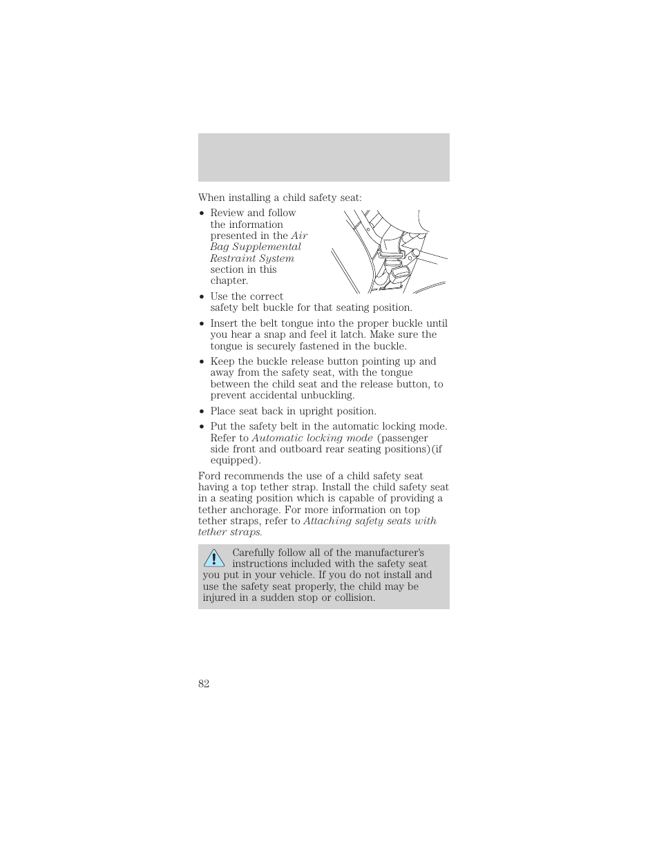 Seating and safety restraints | FORD 1999 Mustang User Manual | Page 82 / 216