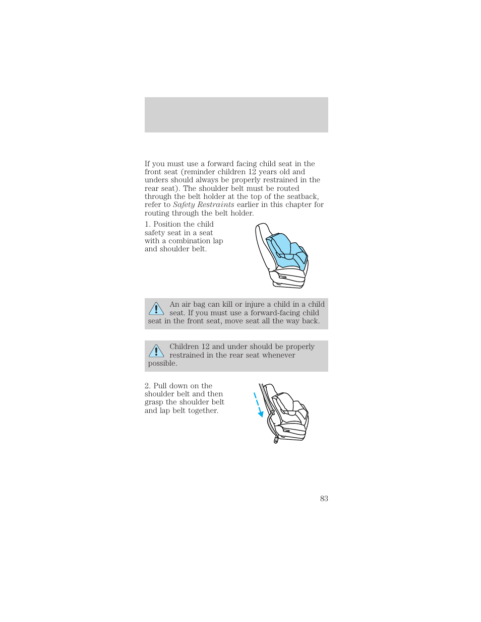 Seating and safety restraints | FORD 1999 Mustang User Manual | Page 83 / 216