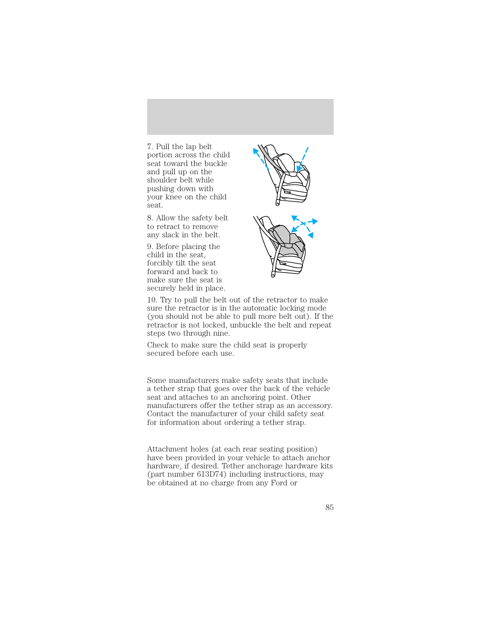 Seating and safety restraints | FORD 1999 Mustang User Manual | Page 85 / 216