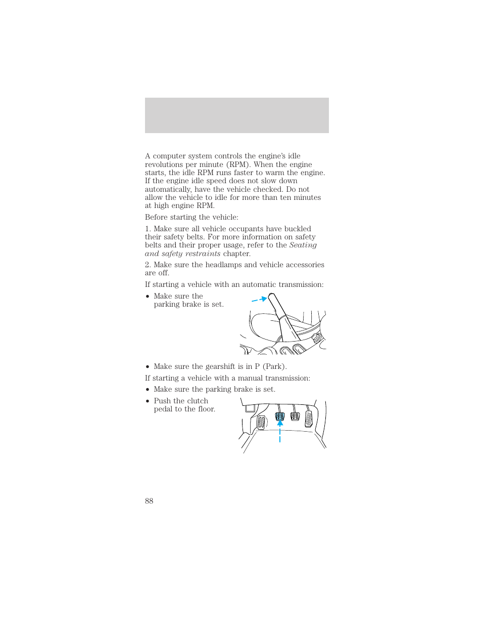 Starting | FORD 1999 Mustang User Manual | Page 88 / 216