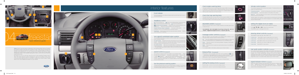 Rreestar f, Interior features, Quick reference guide | FORD 2004 Freestar User Manual | Page 2 / 2