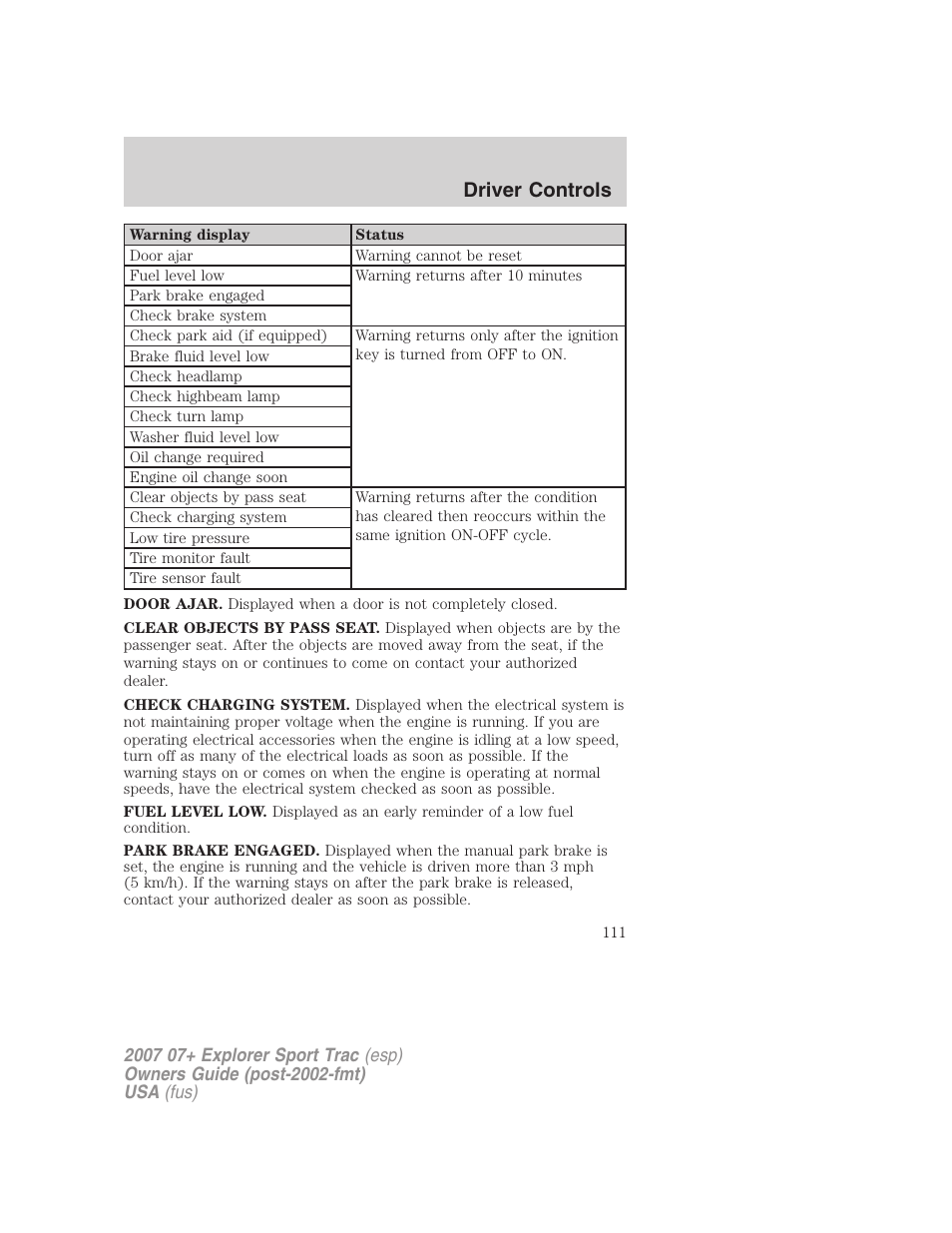 Driver controls | FORD 2004 User Manual | Page 111 / 360