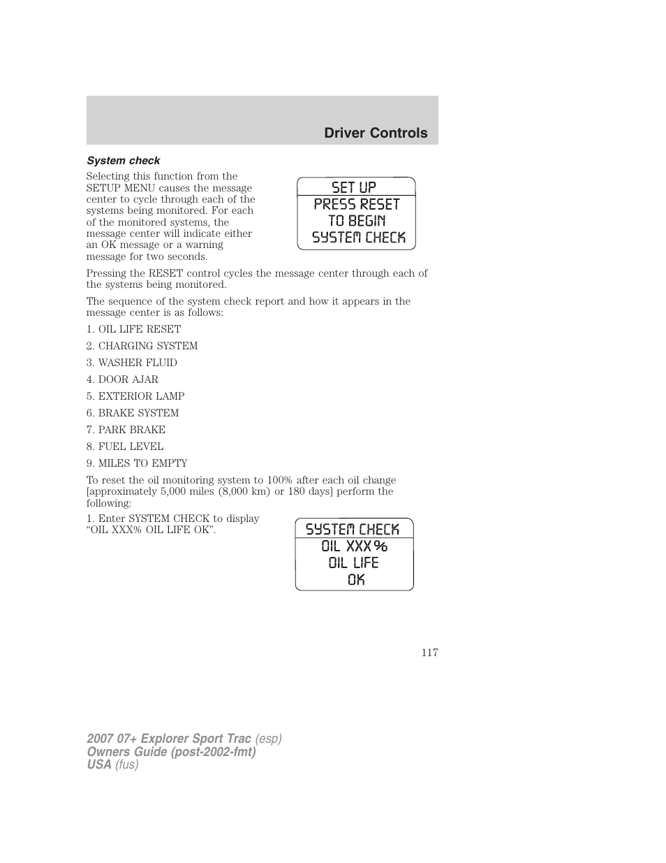 System check, Driver controls | FORD 2004 User Manual | Page 117 / 360