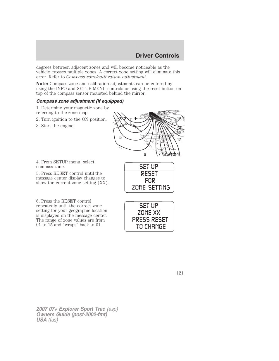 Compass zone adjustment (if equipped), Driver controls | FORD 2004 User Manual | Page 121 / 360