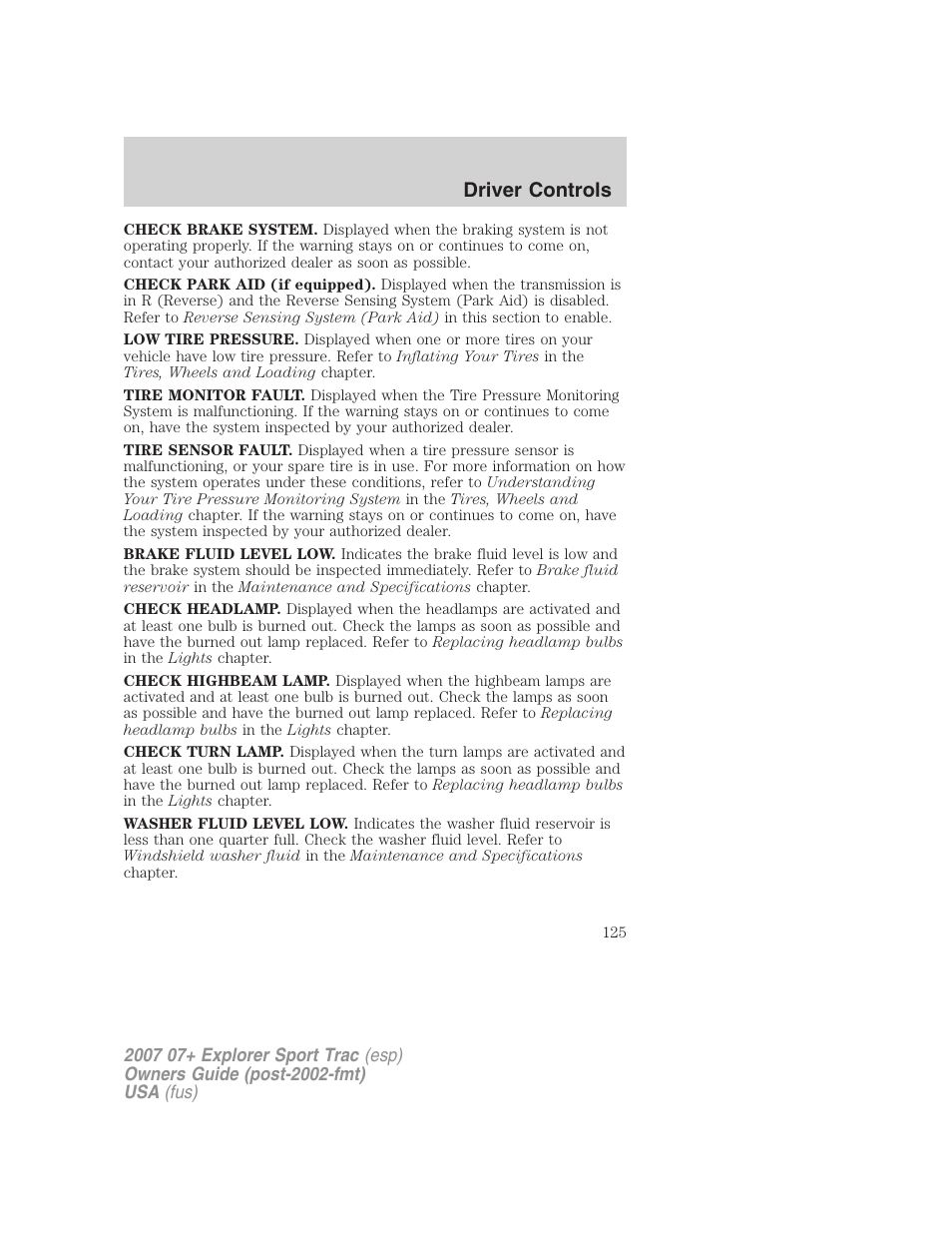 Driver controls | FORD 2004 User Manual | Page 125 / 360